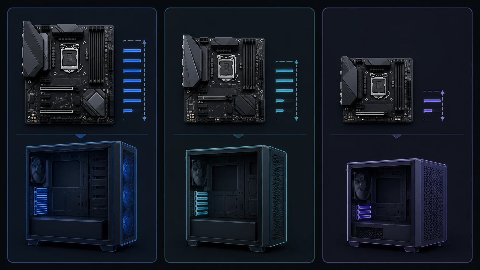 Best Gaming Motherboards 2026: AMD & Intel | PCGearWiki 3 Visual comparison of ATX, micro-ATX, and mini-ITX motherboard sizes