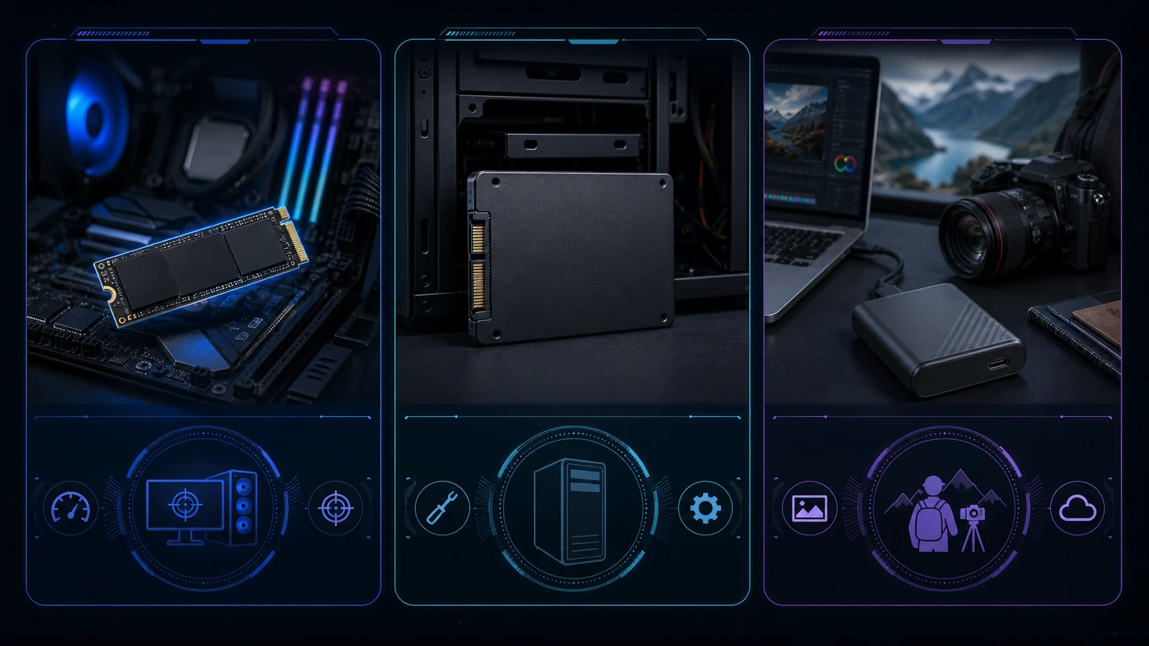 Best SSDs for Gaming in 2026: NVMe and SATA Picks 2 Visual comparison of NVMe, SATA, and portable SSD use cases