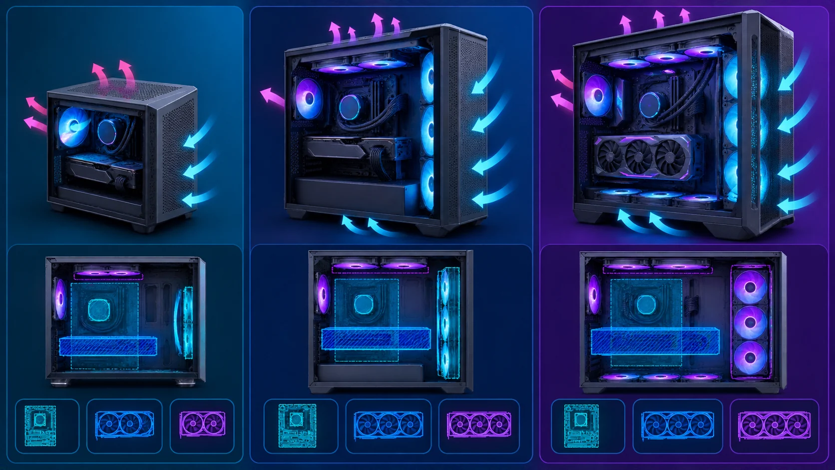 PC case size, airflow, and hardware clearance comparison
