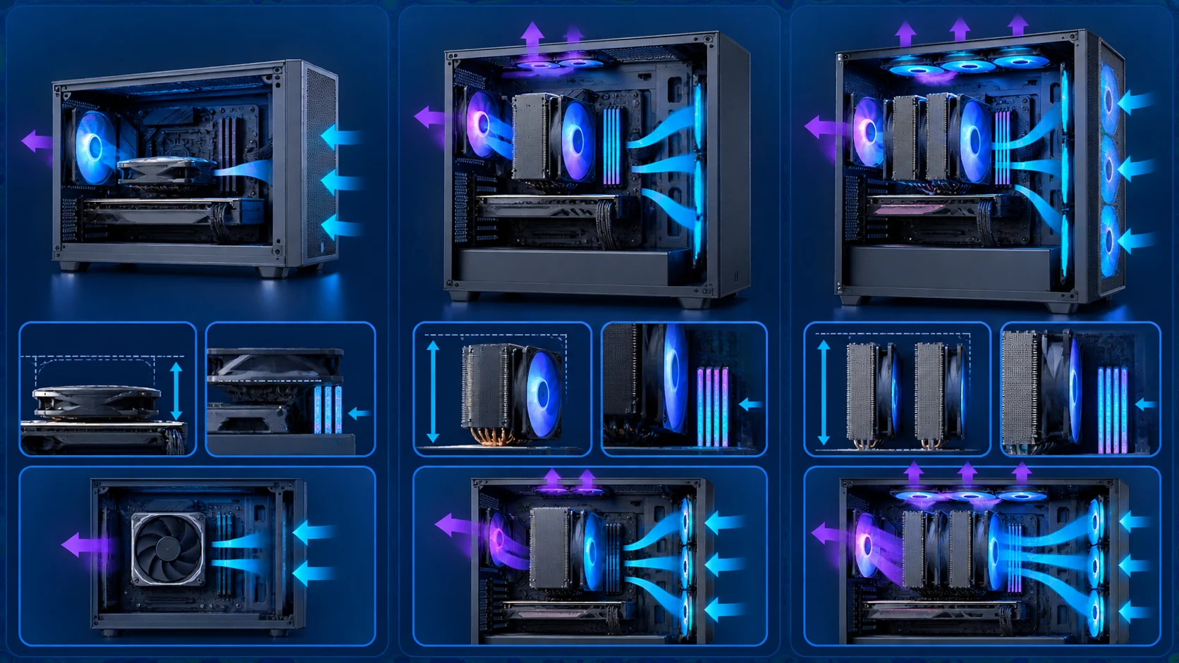 CPU air cooler size, airflow, and component clearance comparison