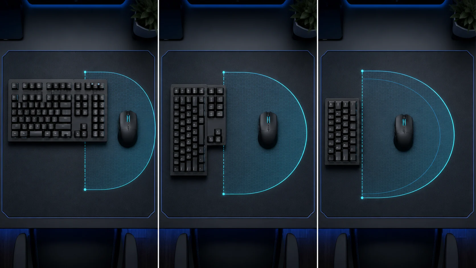 Best Gaming Keyboards Buying Guide 2 Gaming keyboard layout comparison showing available mouse movement space