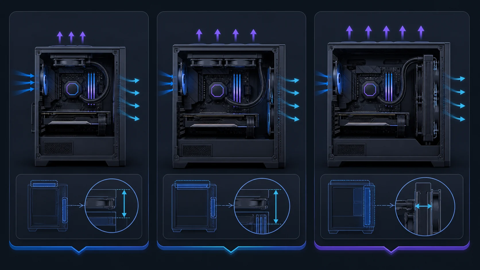 Liquid cooler sizes and PC case clearance comparison