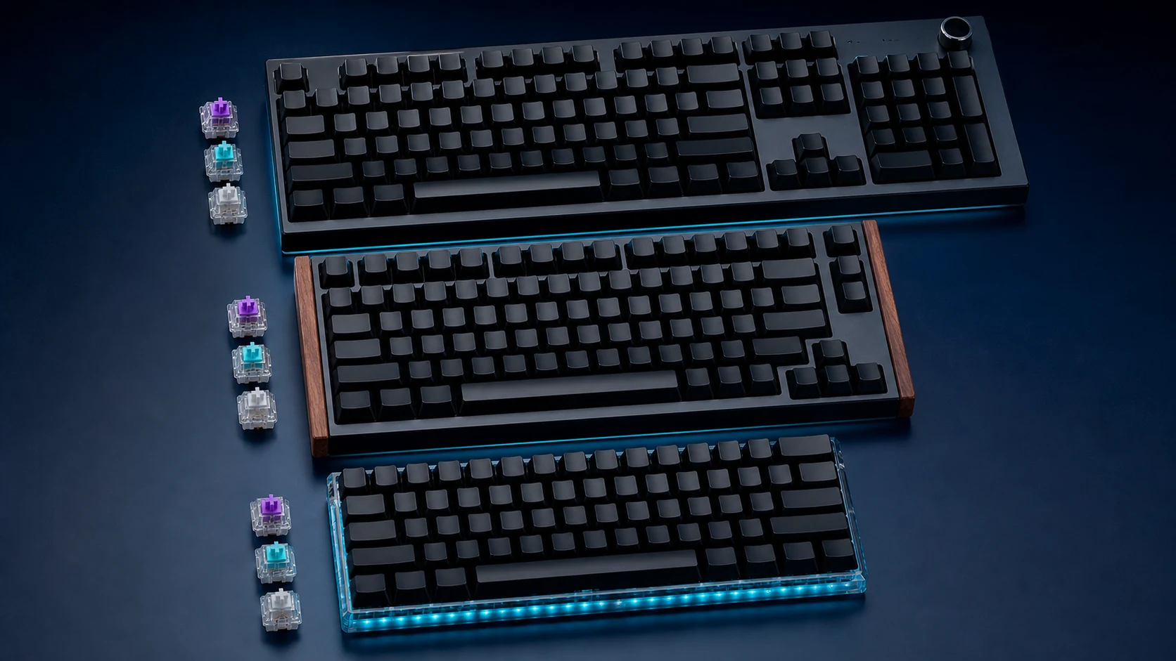 Best Magnetic Switch Keyboard Buying Guide 2 Exploded Hall-effect keyboard with magnetic switch, sensor, foam, plate, and case
