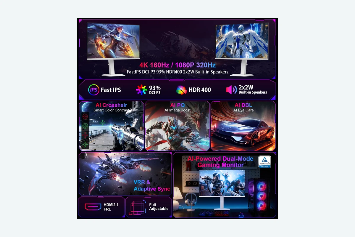 SANSUI 27" 4K Gaming Monitor, UHD 160Hz or FHD 320Hz Dual Mode PC Monitor- product image