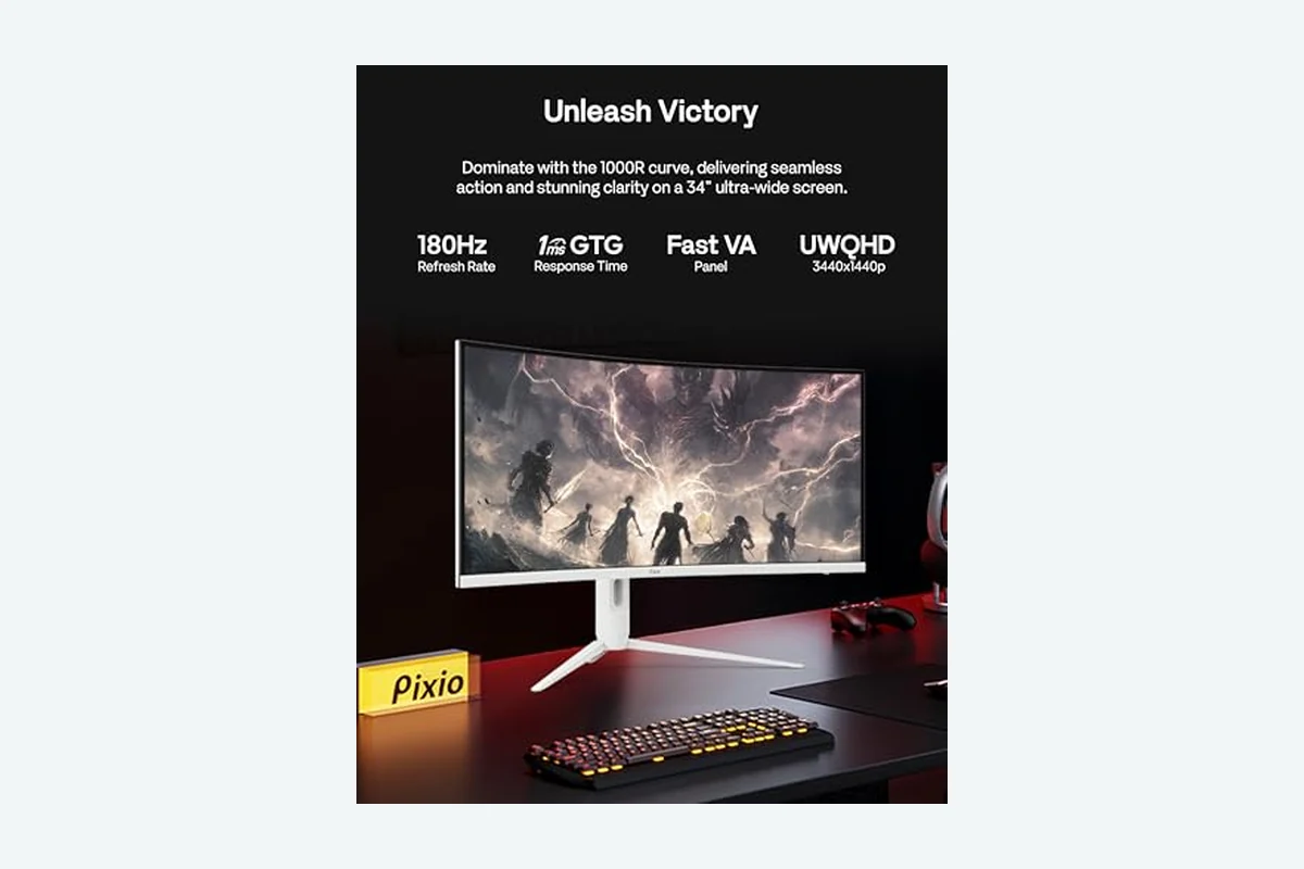 Pixio PXC348C Neo White 34" 180Hz Refresh Rate UWQHD 1440p Ultrawide Resolution 1000R Curve product image
