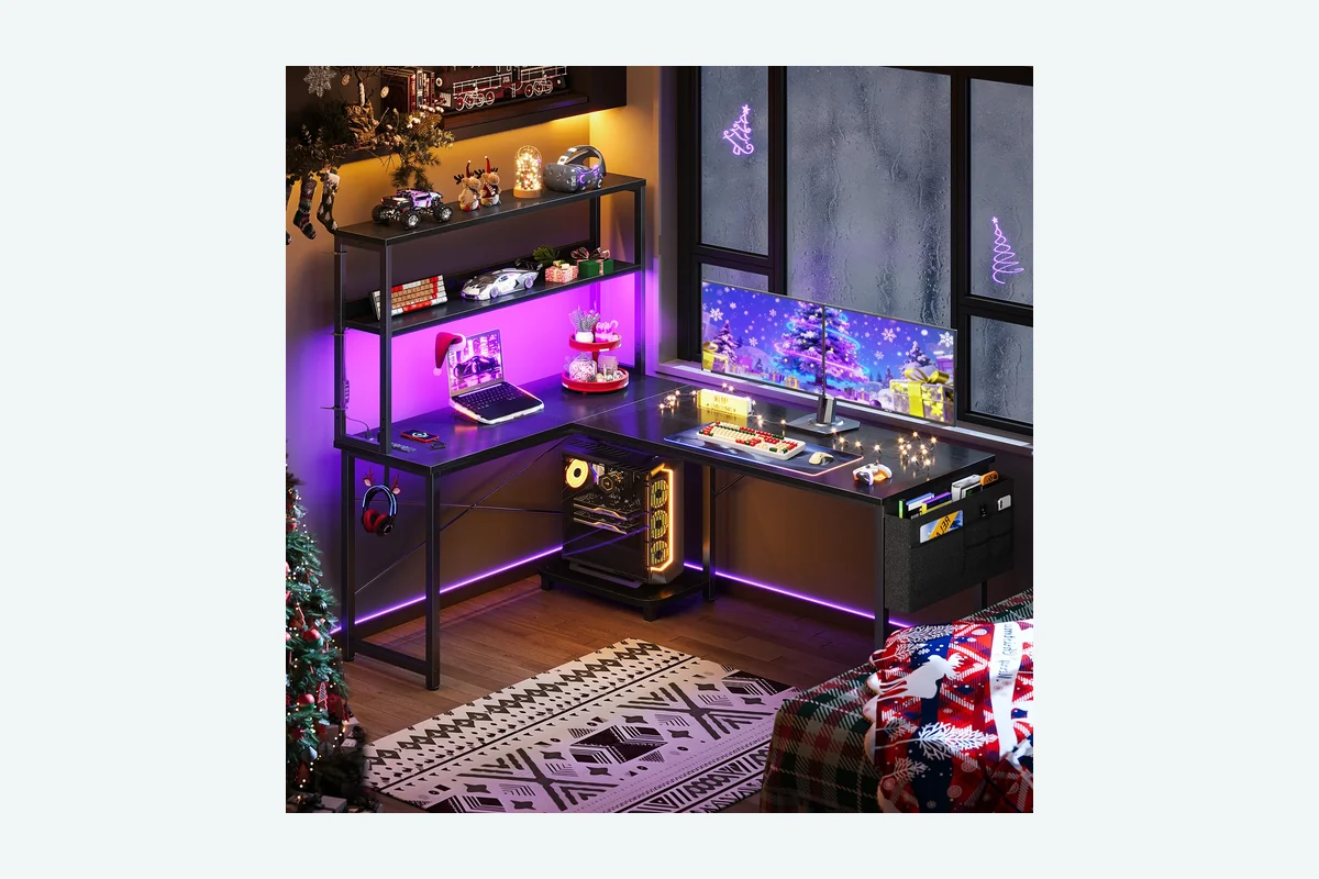 ODK 53 Inch L Shaped Gaming Desk with LED Lighting, Reversible Desk with Power product image