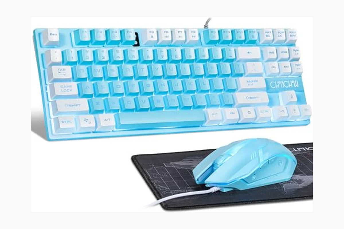 Blue Keyboard and Mouse,87 Keys TKL USB Wired LED Light Up Backlit Keyboard product image