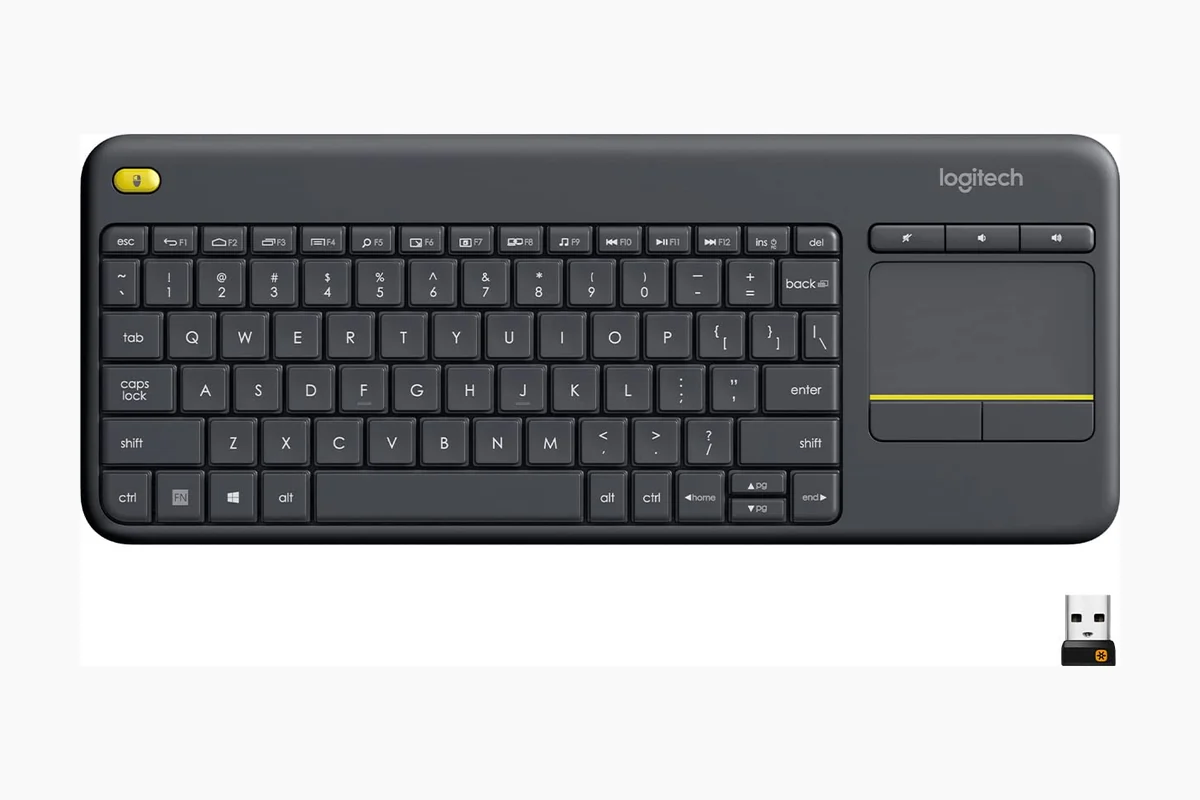 Best HTPC Mouse and Keyboard for Light Gaming: Buying Guide 2 Logitech K400 Plus Wireless Touch TV Keyboard with Easy Media Control and Built-in Touchpad, product image