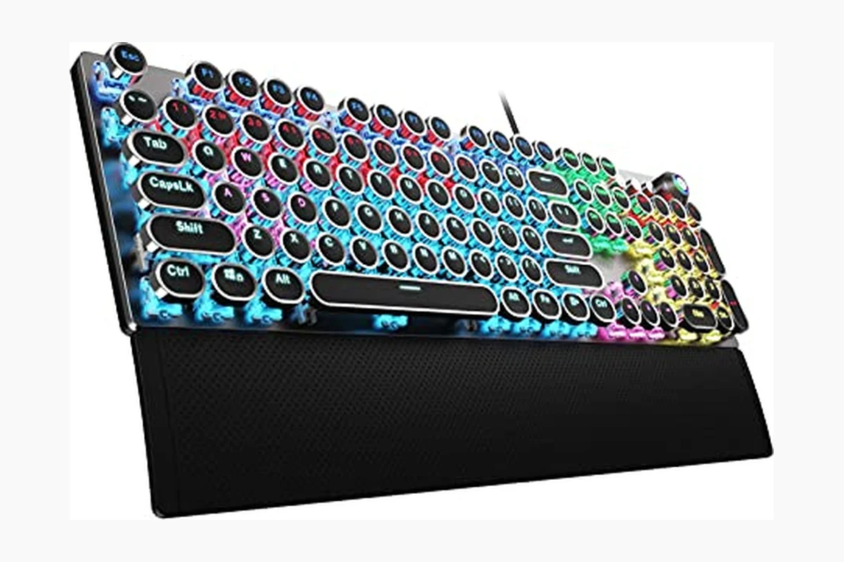 AULA F2088 Typewriter Style Mechanical Gaming Keyboard Wired,Blue Switches,Rainbow LED Backlit,Removable Wrist Rest,Media Control product image