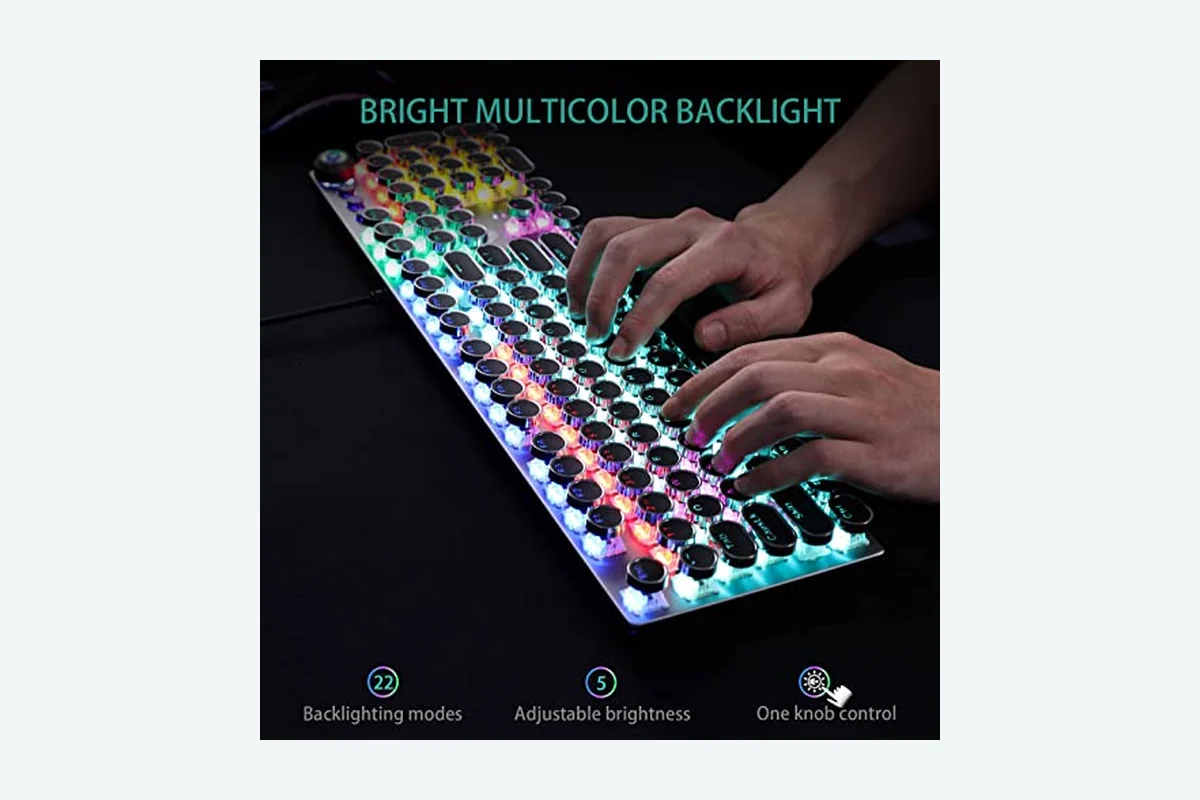 AULA F2088 Typewriter Style Mechanical Gaming Keyboard Wired,Blue Switches,Rainbow LED Backlit,Removable Wrist Rest,Media Control product image