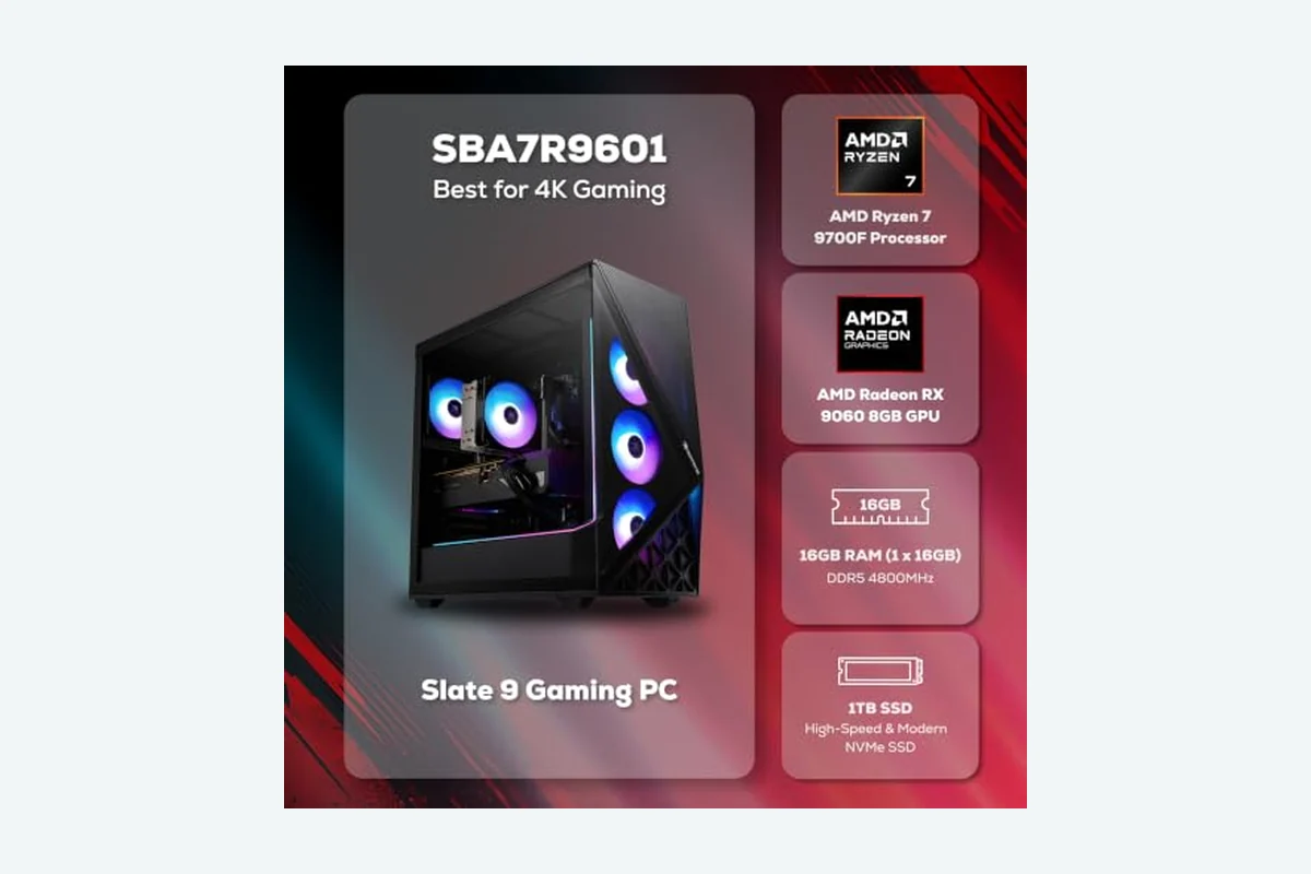 iBUYPOWER Slate Gaming PC Desktop Computer AMD Ryzen 7 9700F CPU, AMD Radeon RX product image
