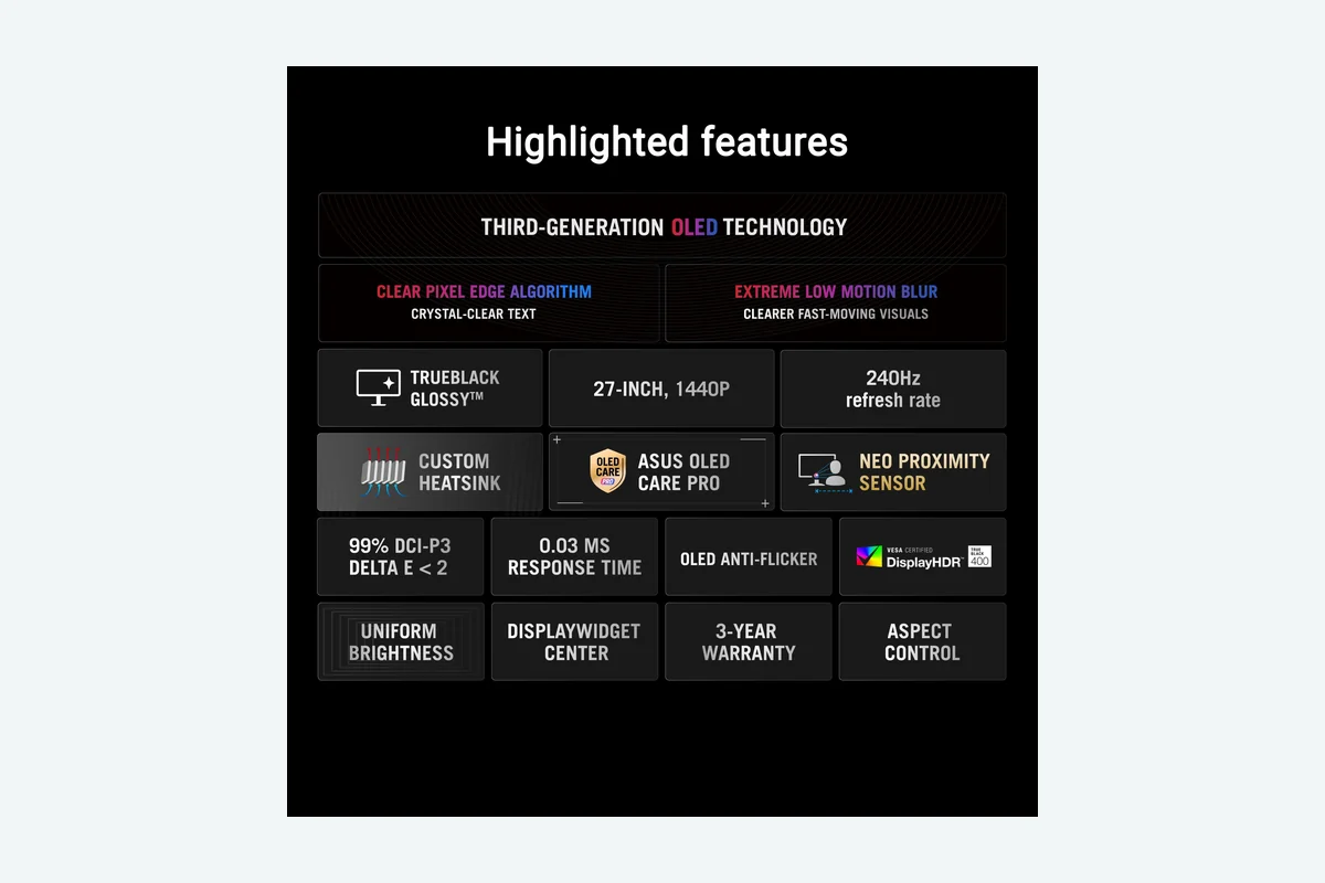 ASUS ROG Strix 27” OLED Gaming Monitor (XG27AQDMGR) - 27-inch (26.5-inch viewable) 1440p TrueBlack product image