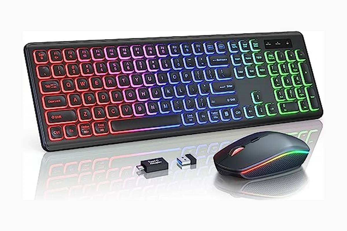 Best Gaming Keyboard And Mouse For Mac: Top Picks 2 Wireless Keyboard and Mouse Combo with RGB Backlit, Rechargeable product image