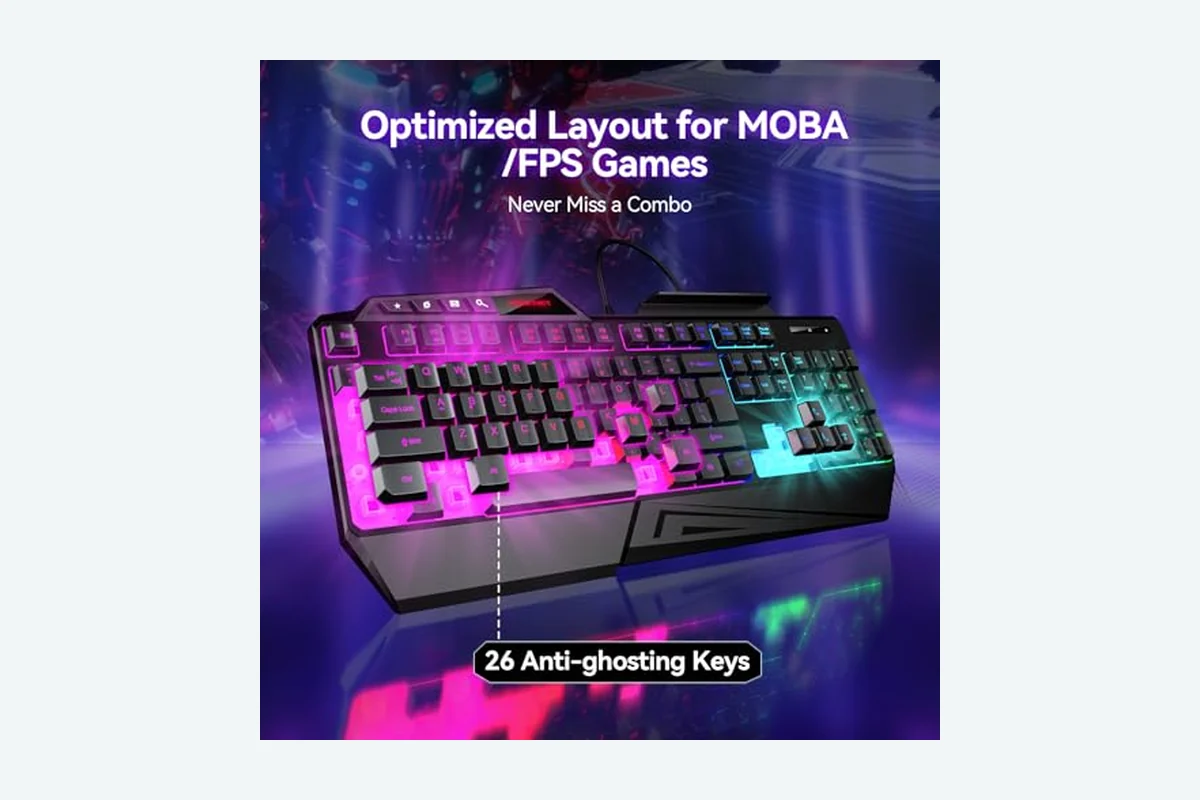 TECKNET Wired RGB Gaming Keyboard - 26-Key Anti-Ghosting, 13 Lighting Modes, Spill-Resistant, 108 Membrane product image