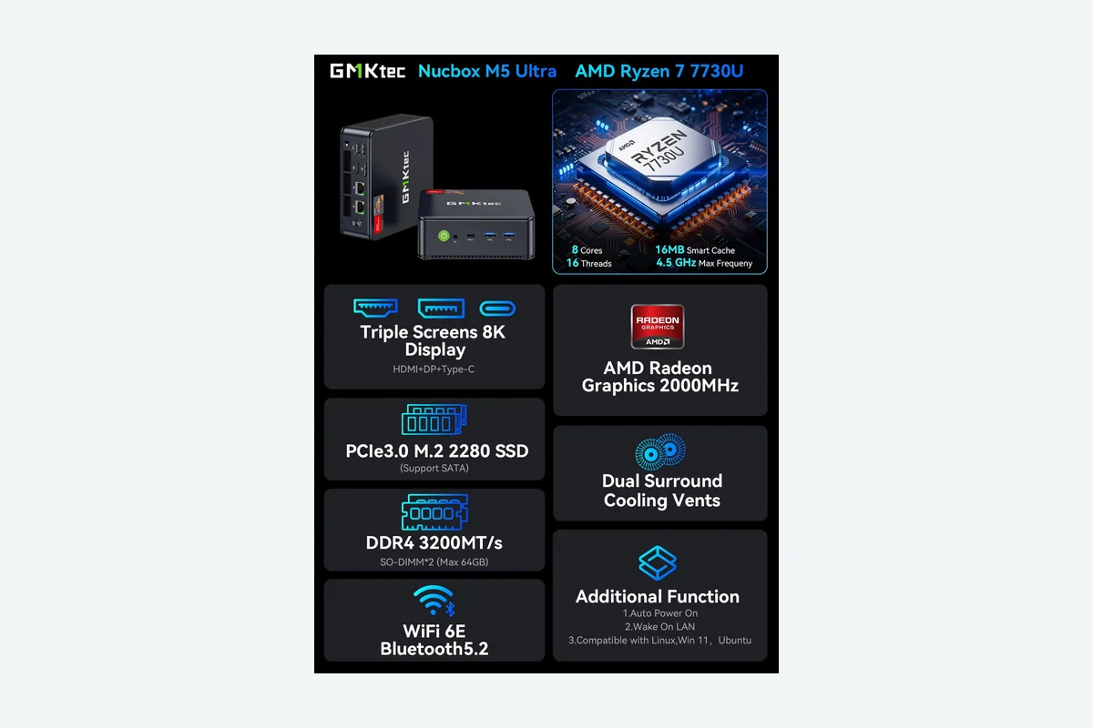 Mini Gaming Pc Buying Guide: Top Compact Picks for Gamers 2 GMKtec M5 Ultra Gaming Mini PC Ryzen 7 7730U (Upgraded 7430U/ 5825U), 32GB RAM product image