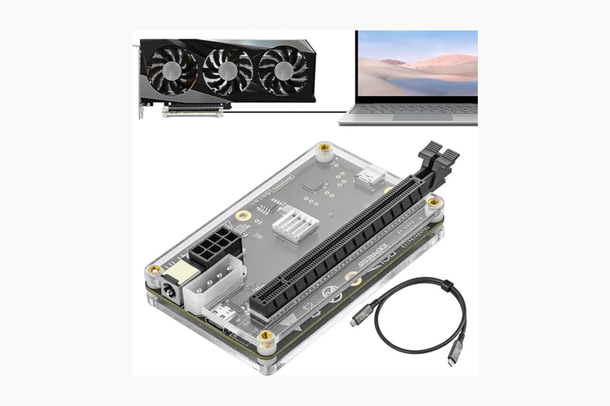 External GPU vs Gaming Laptop: Key Differences & Which to Choose 2 PCIE 3.0 x16 22Gbps eGPU DOCK, Thunderbolt 4 cable, compatible with external GPU NVIDIA product image