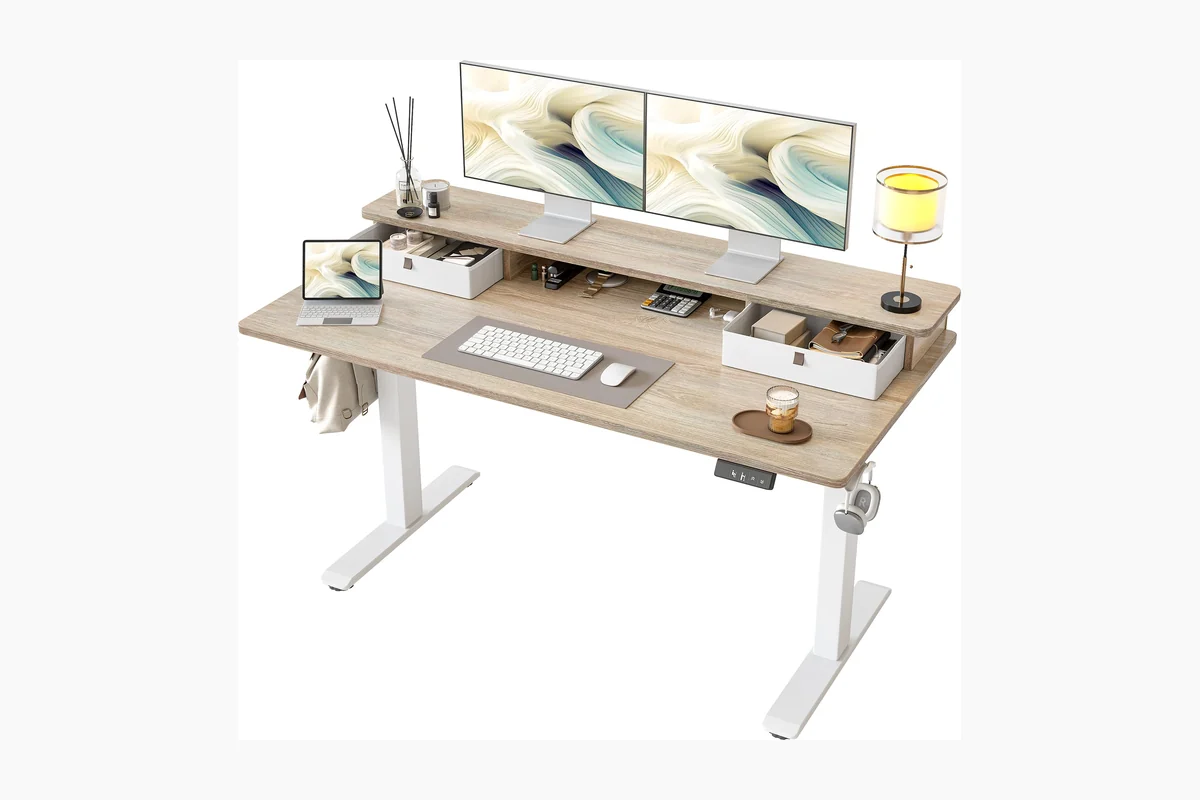 Best Computer Desk Buying Guide for 2026 2 TIQLAB Standing Desk with Two Drawers, Stand Up Standing Desk Adjustable Height, Electric Sit product image