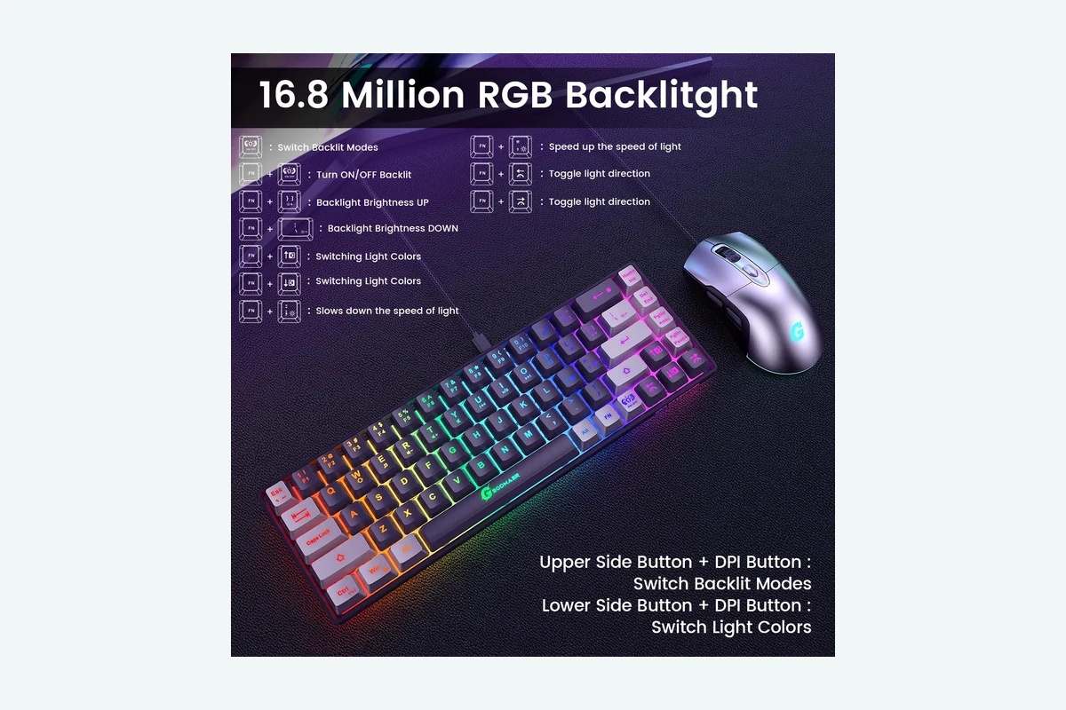 GEODMAER 65% Gaming Keyboard and Mouse Combo, RGB Backlit Keyboard + 7200 DPI Gaming product image