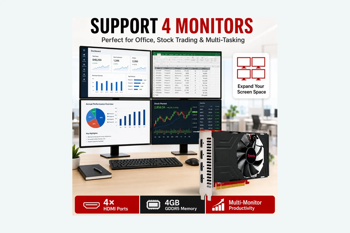 Best Graphics Card For Small Form Factor Pc: 10 Top Picks for SFF Builds 2 Radeon RX560 4G Graphics Card, with 4 HDMI 4 Monitor Graphics Card,Computer PC GPU product image