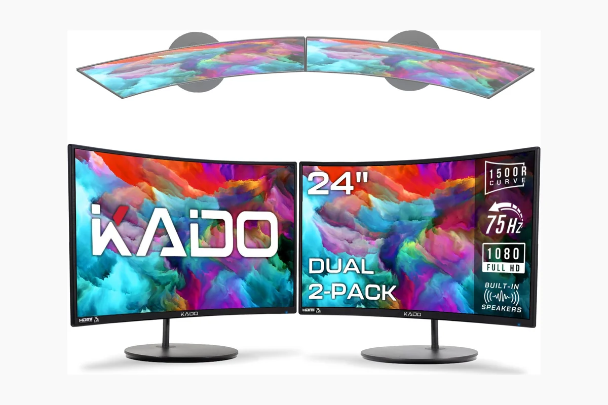Best Monitor For Dual Setup: Guide & Matched Display Picks 1 Kado Dual Monitor 2-Pack 24" Curved 1500R 1920x1080 75Hz Computer Monitor | Dual Monitor product image