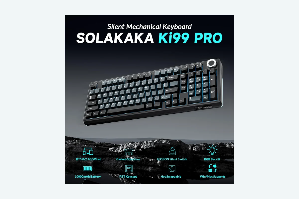 Best Silent Mechanical Keyboard Under $100: Top Value Picks 58 SOLAKAKA KI99 Pro Wireless Mechanical Keyboard with Quiet Switch, Hot Swappable Pre-Lubed Switches with product image