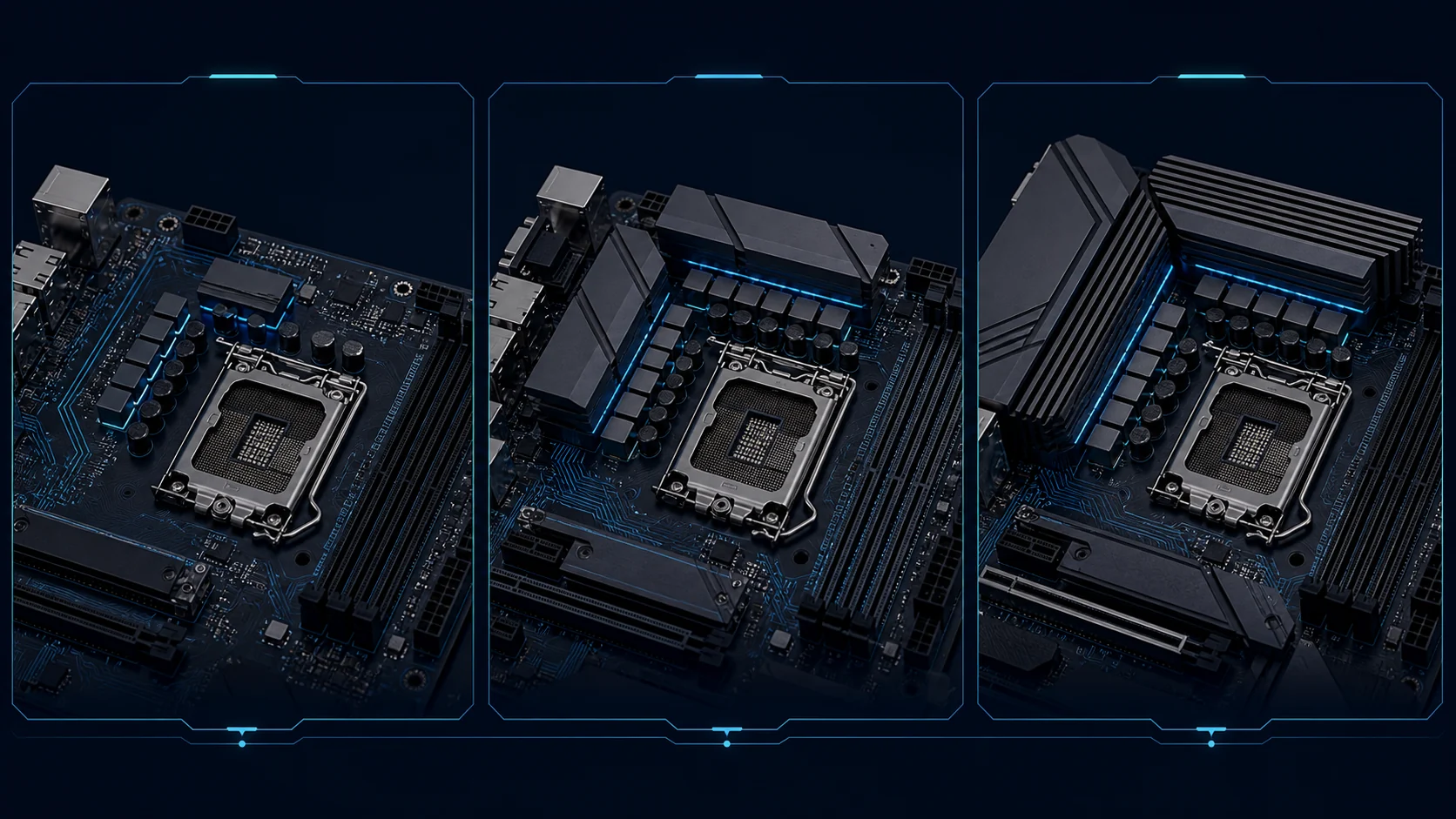 Basic, balanced, and enthusiast motherboard VRM cooling designs