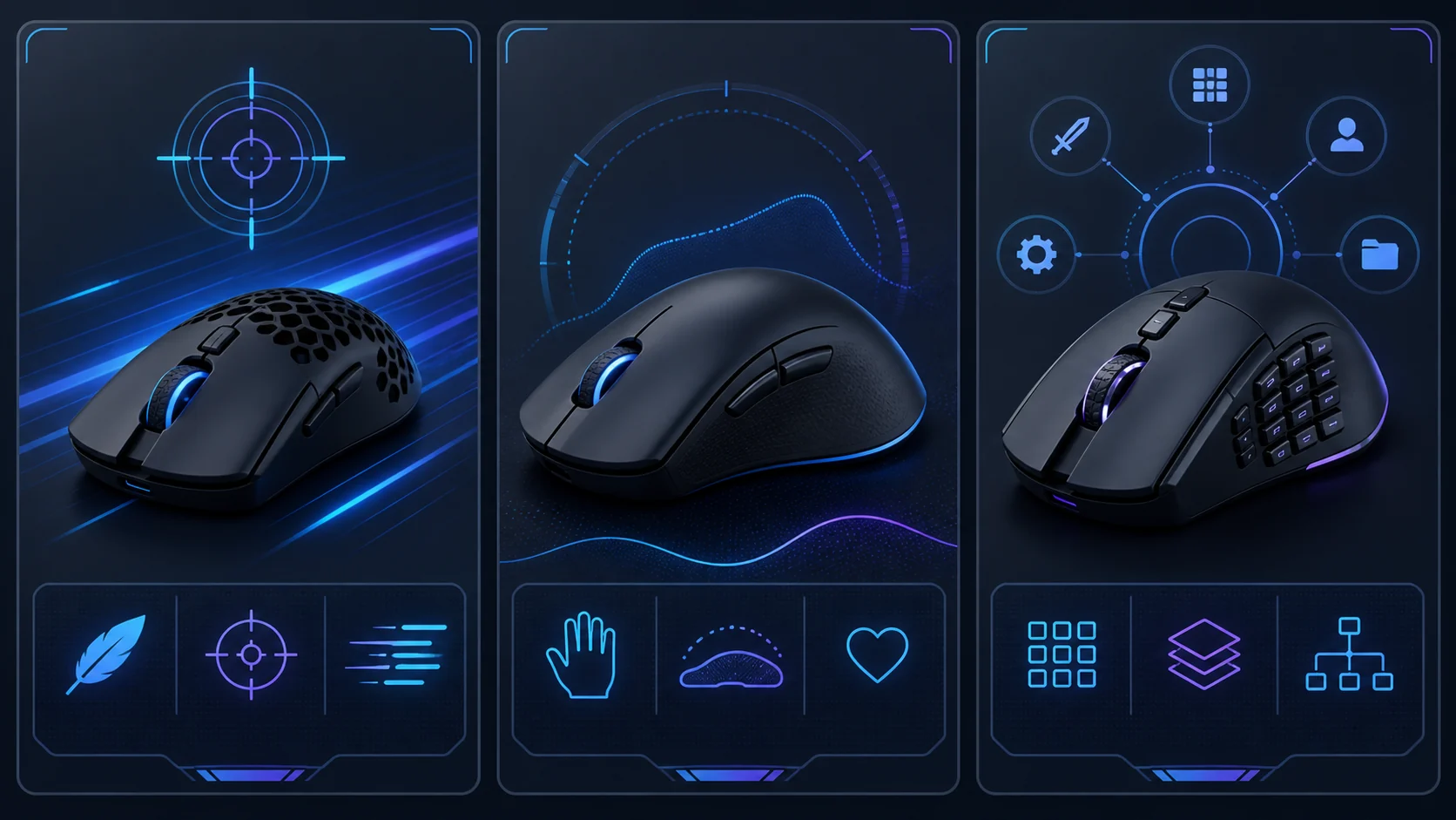 Wireless gaming mice for competitive, ergonomic, and multi-button use